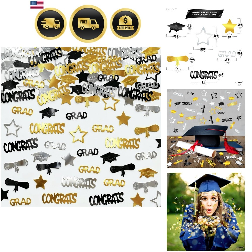 Graduation Decorations 2026 – Pack of 1000, Black and Gold Congrats Grad Grad…