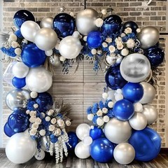 Navy Blue White Balloons Royal Blue Silver Balloon Garland Arch Kit for Birth…