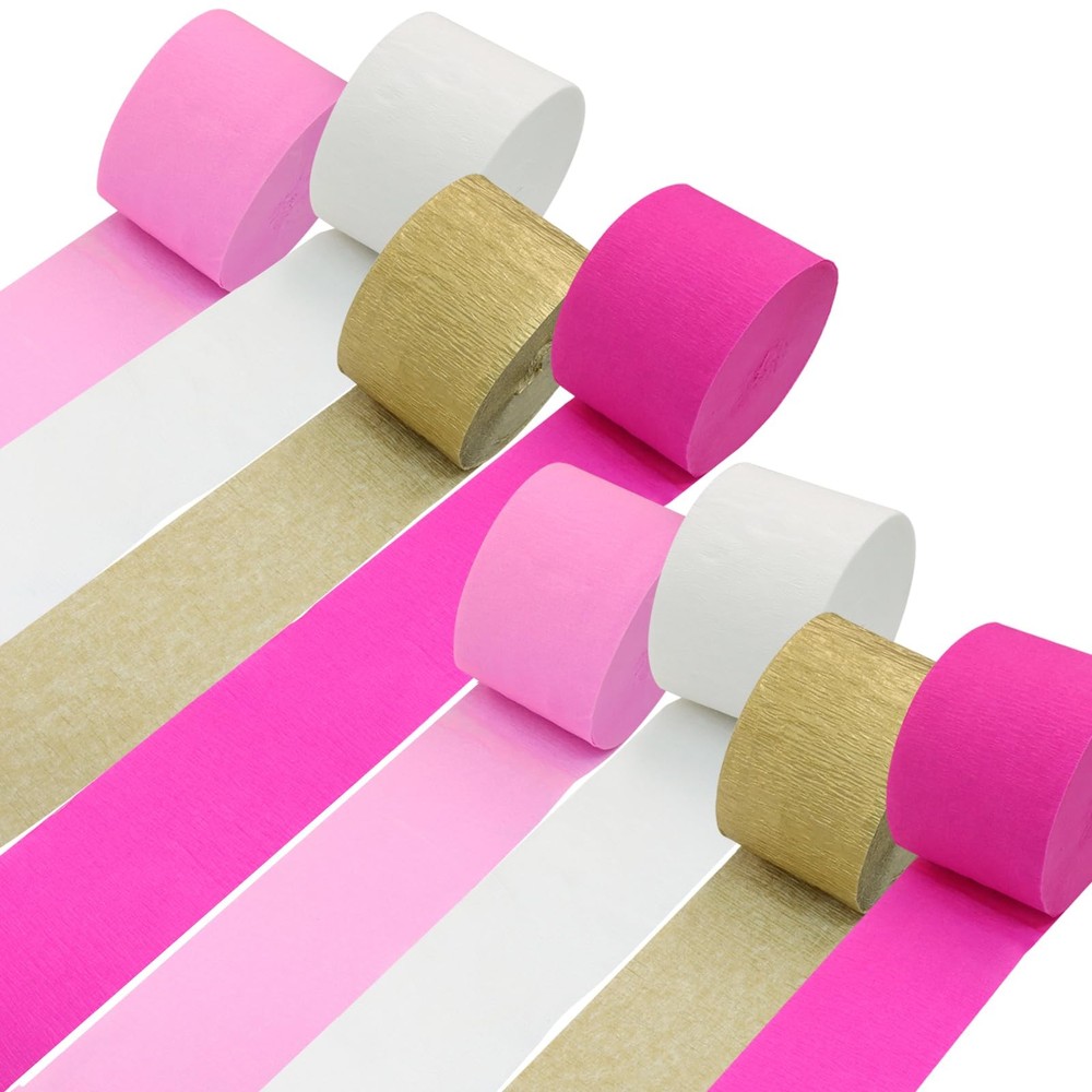 8 Roll Rose Pink Gold White Crepe Paper Streamer 656 Ft 82 Ft Long Decor