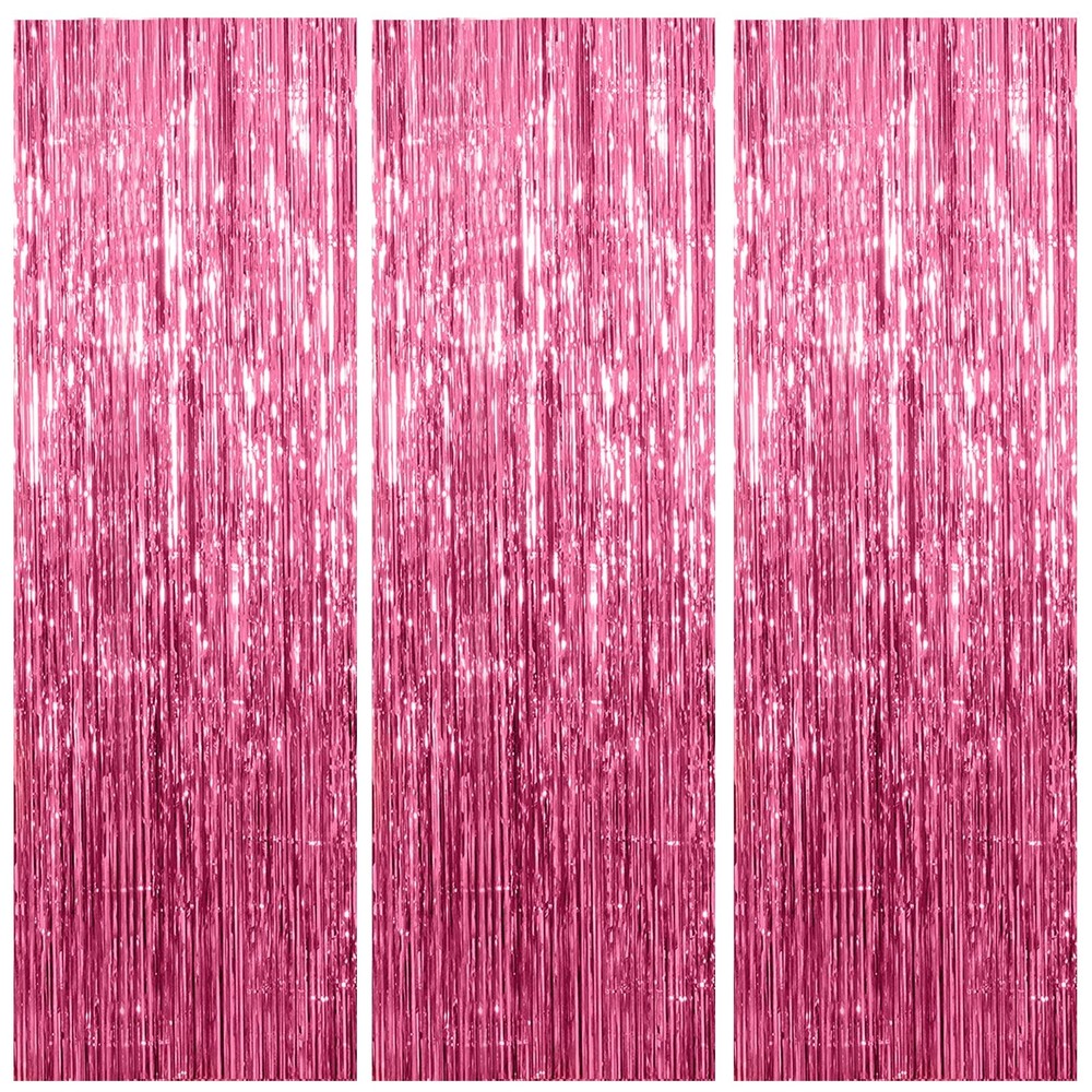 3 Pack Pink Backdrop Birthday Party Decorations Tinsel 39.4″W x 78.7″L,