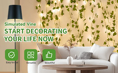 Fake Plants Vines,33ft 100 LED Artificial Ivy Garland with Fairy Lights,for Home