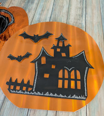 Vintage Style Foil Halloween Wall Decorations Black Cat Haunted House Set of 2