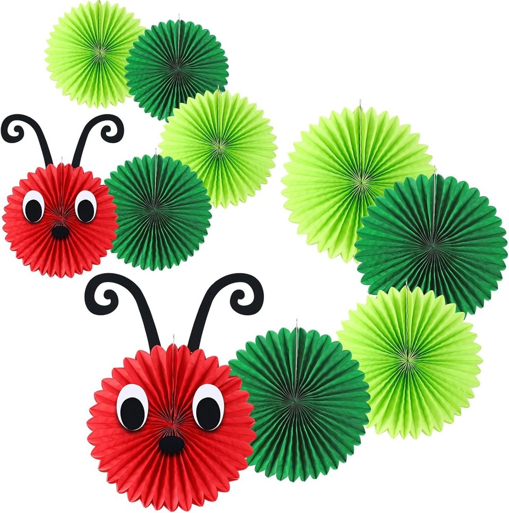 10-Piece Caterpillar Paper Fan Set (Includes 12-inch and 8-inch Sizes)