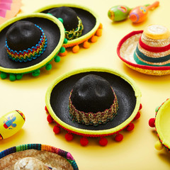 6 Pcs Sombrero Headbands Fabric & Straw Fiesta Party Photo Props One Size Adults