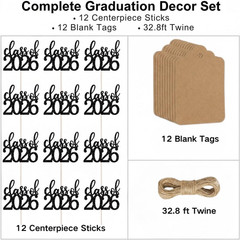 12 Pack Pre-Assembled Double Sided Class of 2026 Graduation Centerpiece Sticks w