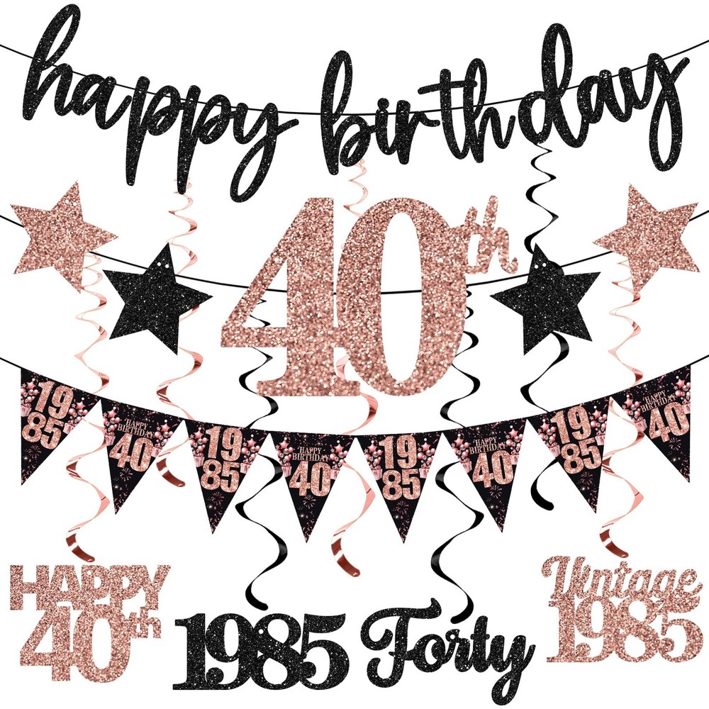 40th Birthday Decorations Black Rose Gold Birthday Party Decor for Women
