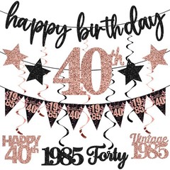 40th Birthday Decorations Black Rose Gold Birthday Party Decor for Women