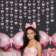 Pink Bow Garland Hanging Decorations, 13FT X 3, Cute Pink Bow Circle Bunting Ban