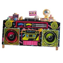 4FT 80s 90s Theme Party Tablecloth, 80s 90s 48″ x 24″ (Rectangular) Black-radio
