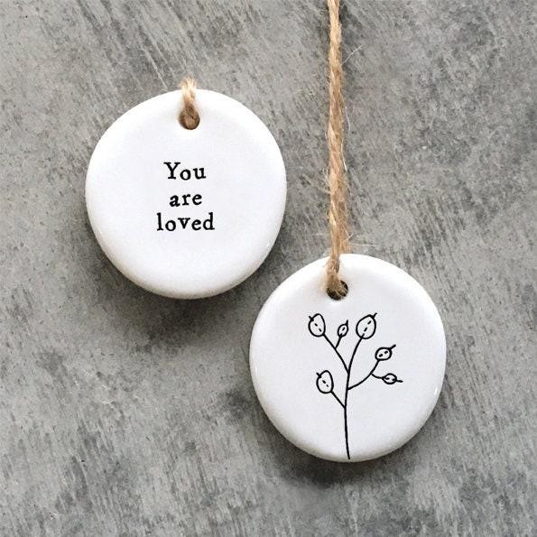 Mini Porcelain Hanging Tag – You Are Loved Tag – East Of India