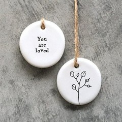 Mini Porcelain Hanging Tag – You Are Loved Tag – East Of India