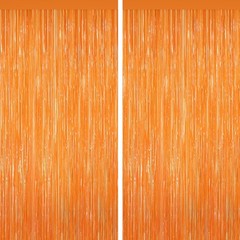 2 PCS Orange Tinsel Backdrop Foil Fringe Curtains Door Streamer Party