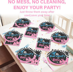 Burnouts or Bows Gender Reveal Party Supplies Serves 24 Baby Boy or Girl Party P