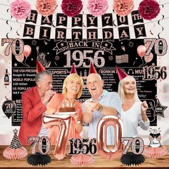 70th Birthday Decorations for Women, 21pcs the 1956 Banner Balloon Party Sup…