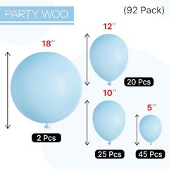 Light Blue Balloons 92 pcs Different Sizes of 18 12 10 5 Inch Baby Pastel Sky