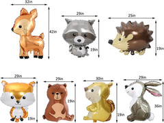 7PCS Forest Animal Balloons – Jumbo Bunny Squirrel Hedgehog Raccoon for Woodlan