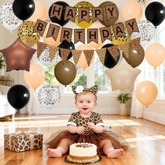 Leopard Birthday Decorations, Gold Cheetah Print Animal Balloons Brown Black and