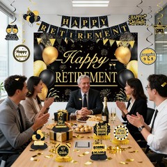 Retirement Party Decorations for Men Women Black Gold Happy Retirement Banner…