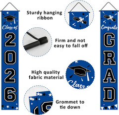 2Pcs 2026 Graduation Porch Banner Class of 2026 Congrats Grad Door Sign Decor