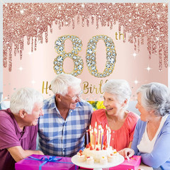 Happy 80Th Birthday Banner Backdrop Decorations for Women, Rose Gold 80