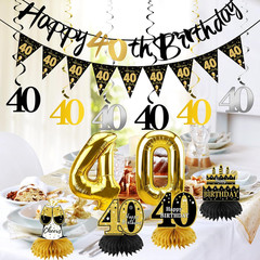 13PCS 40Th Birthday Decorations for Men Women, Black Gold Happy 40 Birthday Bann