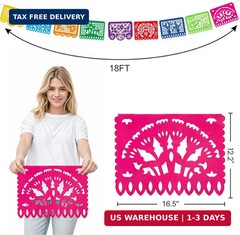 DomeStar Mexican Party Decoration, 18 Feet Plastic Papel Picado Fiesta Banner Ci