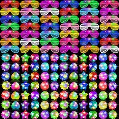100 Pcs LED Light Up Party Favors Bulk Glow in the Dark Glasses Rings 10 Colo…