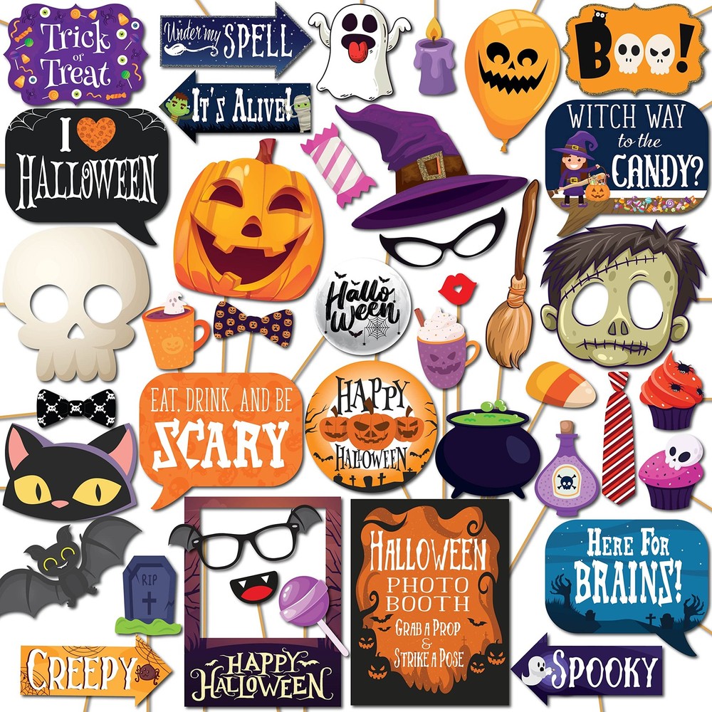 Halloween Photo Booth Props 41 Pc Kit Sign Adhesive Pads Sticks Decorations