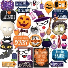 Halloween Photo Booth Props 41 Pc Kit Sign Adhesive Pads Sticks Decorations