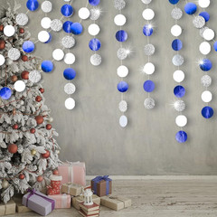 Shining Blue White Silver Circle Dots Hanging Garland Sparkling Blue White Silve
