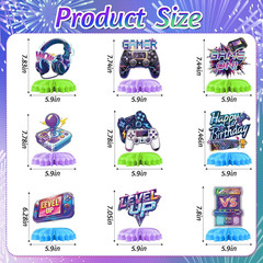 9 Pcs Video Game Birthday Decorations Gamer Honeycomb Centerpieces Game on and L