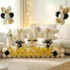 145Pcs Housewarming Party Decorations, 40Inch Beige Welcome Home Balloon Banner,