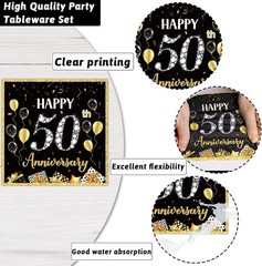 Durable Paper Tableware Set for 50th Anniversary – 96 Pieces for Celebrations