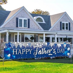 Happy Father’s Day Banner Backdrop Decoration I Love Dad Blue Sliver Glitter