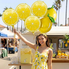 Lemon foil Balloons Summer lemonade with leaves Balloons for Fruit theme birthda