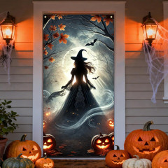 Halloween Decorations Witch Pumpkins Bats Haunted House Door Cover Banner 35X71″