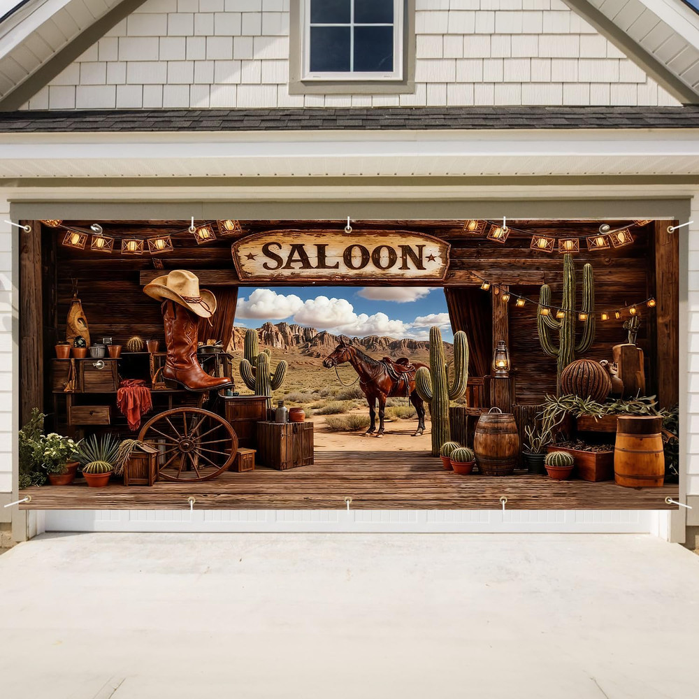 Valentine’S Day Western Saloon Garage Door Banner 7X16 Ft – Waterproof Cowboy Ba