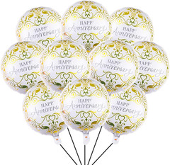 10PCS Happy Anniversary Party Balloons Anniversary Party Decorations White Gold