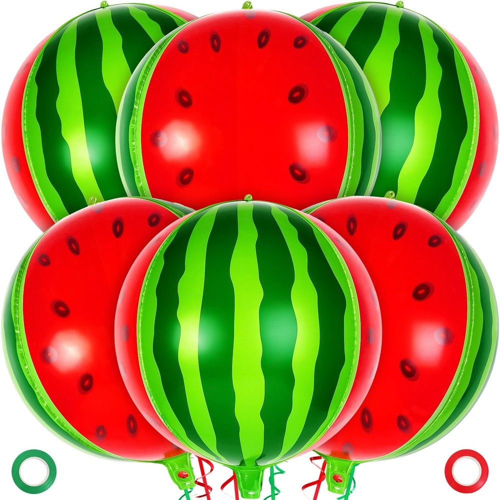 Watermelon round Balloons, 6 Pcs Watermelon Foil Balloons, Large Sweet Fruit Myl