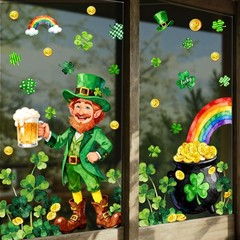 6 Sheets St. Patrick’ s Day Window Clings Window Decal Shamrock Clover Leprecha