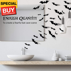 60PCS Halloween Bats Decoration, 4 Different Sizes Realistic PVC Black 3D Scary