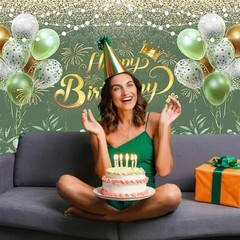 ery Sage Happy Birthday Banner Backdrop Decorations Eucalyptus Leaves Green