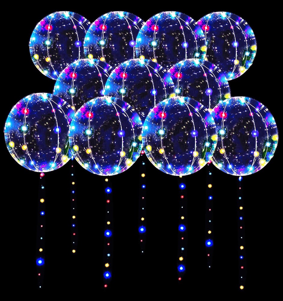 LED Balloons 10 Pack, Light Up Balloons 20 Inches Clear Helium Bobo Balloon, …