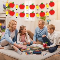 Back to School Decorations Banner – DIY Paper Pencil and Apples Banners, Red