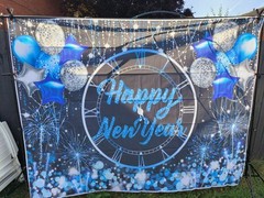 Blue And Silver Glitter Happy New Year Photo Background 8x6ft