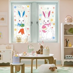 4 Sheets Extra Large Easter Bunny Window Clings Cute Rabbit Double-Sided Window