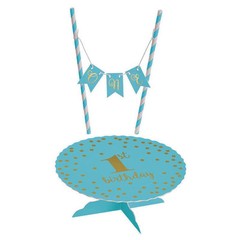 1st Birthday Mini Cake Stand and Pennant Banner Blue Party Decorations One New
