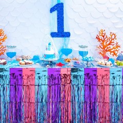 4 Pack Mermaid Decorations the Sea Party Table Skirt,Pink Purple Blue Wavy Fo…