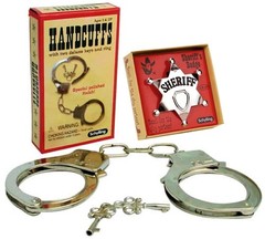 Classic Metal Handcuffs & Law Man Sheriff’s Badge Gift Set Bundle 2 Pack