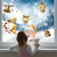 2 Sheets Gold Christmas Window Clings Large Winter Stickers Santa